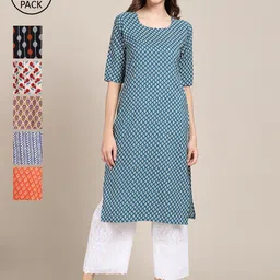 7Threads Women Pack of 6 Ethnic Motifs Printed Crepe Kurta-image-38