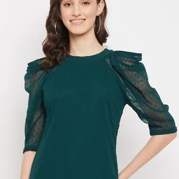 WineRed Self Design Puff Sleeves Regular Top-picture-30