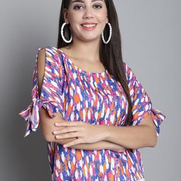Dressitude Printed Cold-Shoulder Top-image-35