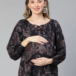 Oxolloxo Print Tie-Up Neck Crepe Maternity Top-image-46