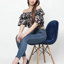 TrendRush Floral Print Off-Shoulder Flared Sleeve Ruffles Crepe Top-image-65