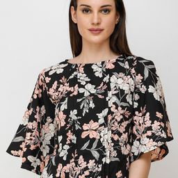 BAESD Floral Print Round Neck Flared Sleeves Crepe Top-image-30