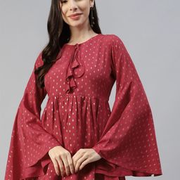 KALINI Woven Design Bell Sleeve Cotton Crepe A-line Top-picture-20