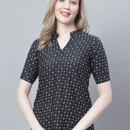 Enchanted Drapes Printed Mandarin Collar Shirt Style Top-picture-44