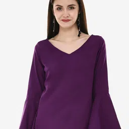 V&M V-Neck Full Sleeves Crepe Top-image-99