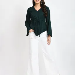 V&M V-Neck Bell Sleeve Tie Up Cinched Waist Top-picture-36