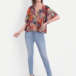 MINGLAY Floral Printed V-Neck Flutter Sleeves Top-image-14