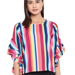 BAESD Vertical Striped Flutter Sleeves Top-image-47
