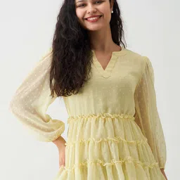 AASK Self Design Mandarin Collar Layered Peplum Top-picture-28