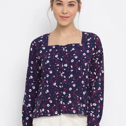 Mayra Blue Floral Print Crepe Top-picture-46