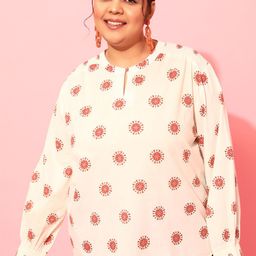 CURVY STREET Plus Size Floral Printed Smocked Shirt Style Top-image-77