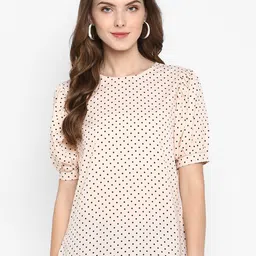 Indietoga Peach-Coloured Polka Dots Crepe Top-image-78