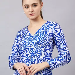 Chemistry Abstract Printed V-Neck Cuffed Sleeves Crepe Top-picture-7