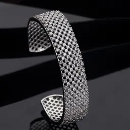 ZENEME Rhodium-Plated Brass American Diamond Cuff Bracelet-30