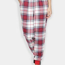 BStories Women Red & White Checked Pure Cotton Joggers-picture-9