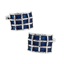 The Tie Hub Blue & Silver-Toned Rectangular Cufflink image 1