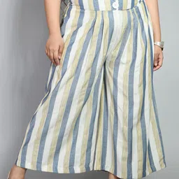 PrettyPlus by Desinoor.com Women Plus Size Blue & White Striped Palazzos-65