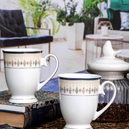 SONAKI White & Gold-Toned 2 Pieces Printed Bone China Glossy Mugs - 320 ml Each-41