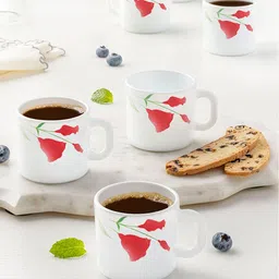 Larah by BOROSIL White & Red Printed Opalware Glossy Mugs Set of 6 Cups and Mugs-20