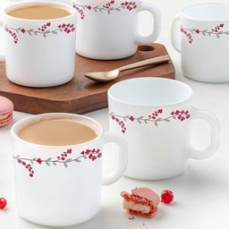 Larah by BOROSIL Set Of 6 White & Red Printed Opalware Glossy Mugs-16