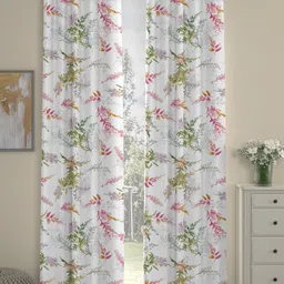 ROSARA HOME Set of 2 Grey & Pink Floral Printed Long Door Curtain-36