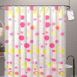 Kuber Industries 2-Pcs Pink & Yellow Printed Shower Curtains-44