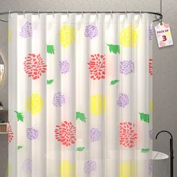 Kuber Industries 3-Pcs Pink & Yellow Printed Shower Curtains-31