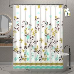 Kuber Industries 3-Pcs Green & Brown Printed Shower Curtains-42