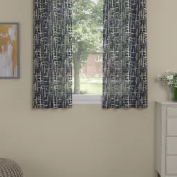 ROSARA HOME Navy Blue & White 2 Pieces Abstract Sheer Window Curtains-24
