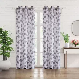 Home Centre Grey & White Set of 2 Floral Sheer Door Curtain-83
