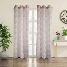Home Centre Beige & Orange Set of 2 Floral Sheer Door Curtain-17