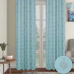 Cortina Blue & Gold-Toned 2 Pieces Ethnic Motifs Black Out Door Curtains-49