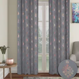 Cortina Grey & Gold-Toned 2 Pieces Ethnic Motifs Black Out Door Curtains-10