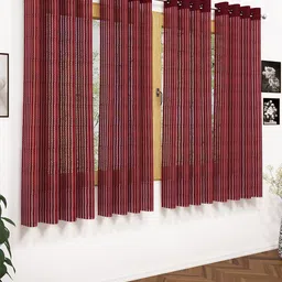 Story@home Burgundy Set of 4 200GSM Sheer Semi Window Curtains-image-55