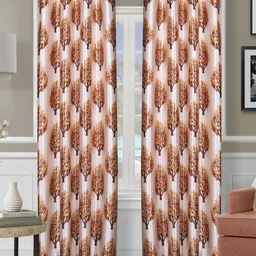 Aura Beige & Red Set of 2 Floral Room Darkening Door Curtain-29