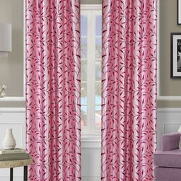 Aura Pink & White Set of 2 Floral Room Darkening Door Curtain-9