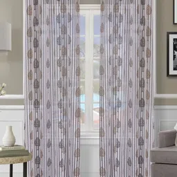 Aura Off White & Off White Set of 2 Floral Sheer Long Door Curtain-24