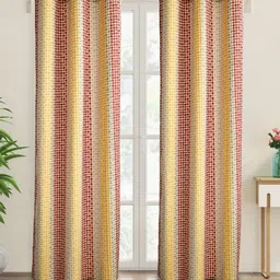 Home Centre Saddle Legion Mustard Yellow & Grey 2 Pieces Geometric Door Curtains-image-31
