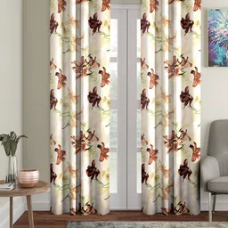 Home Sizzler Off-White & Brown Set of 2 Door Curtains-5
