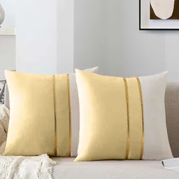 AEROHAVEN Cream-Coloured & Gold-Toned Set of 2 Velvet Square Cushion Covers-9
