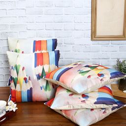 Aura Beige & Red 5 Pieces Geometric Square Cushion Covers-image-83