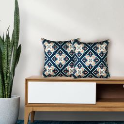 Tasseled Home Blue & Orange Set of 2 Ethnic Motifs Velvet Square Cushion Covers-image-97