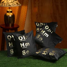 HOSTA HOMES Black & Gold-Toned Set of 5 Foil Printed Square Cushion Covers-42