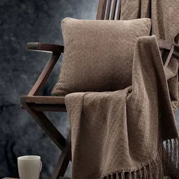 MASPAR Colorart Blaize Brown Textured 256 GSM Square Cotton Cushion Cover-image-48