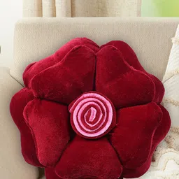 Kuber Industries Red Set Of 2 Flower Shaped Velvet Pre-Filled Cushions-88