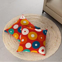Home Centre Set Of 2 Red & Blue Printed Filled Cushions-10