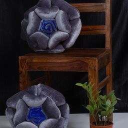 HOSTA HOMES Set Of 2 Grey & Blue Flower Shaped Cushions-23