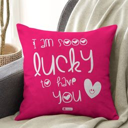 Indigifts Pink & White Text Printed Pre Filled Cushion-image-74
