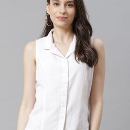 Ayaany Women White Solid Cotton Casual Shirt-image-53