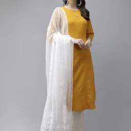 ADA White Chikankari Hand-Embroidered Dupatta-46